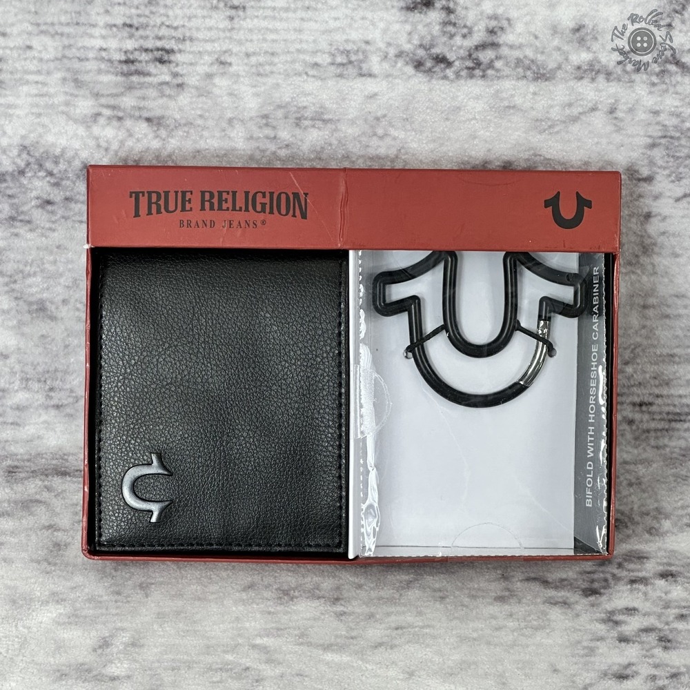 NIB‎ True Religion Bifold Wallet Horseshoe Carabiner Gift Set Black MSRP $80